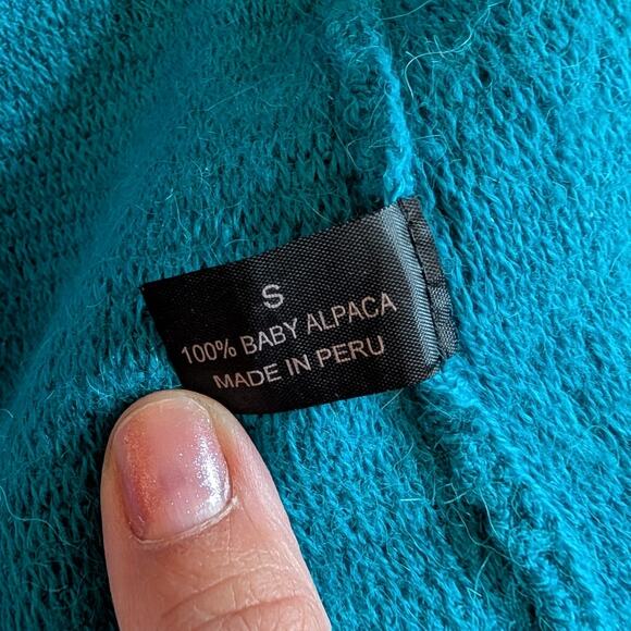 100% Baby Alpaca Millma's Small Blue Zip Front Peru Luxury Soft Knit Sweater - Picture 5 of 9